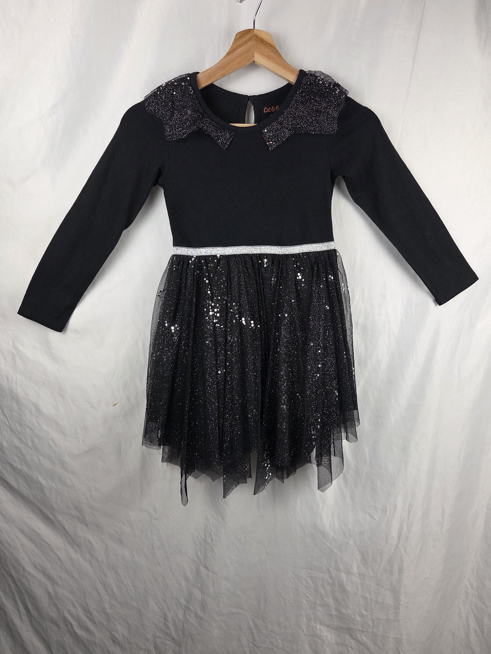 Cat & Jack Halloween Sparkle Black Tulle Girls Bat Costume Dress Size Small 6/6X